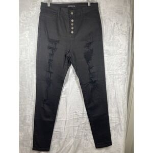 Hammer Jeans Womens Button Front Distressed Skinny Jeans, EUC Black, Size 13